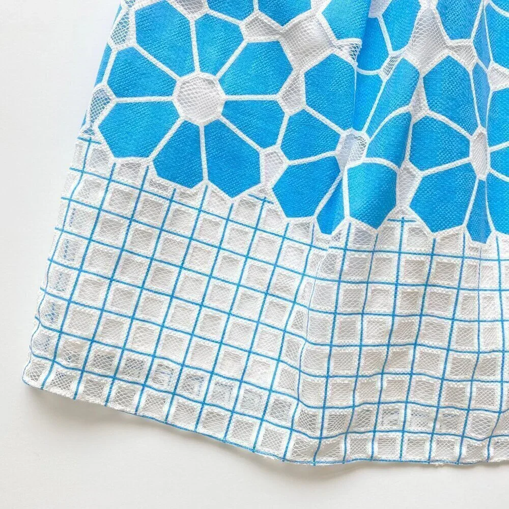 J. McLaughlin Adele Blue White Hammam Tile Lace Midi Skirt 12